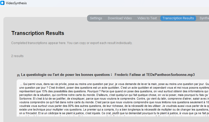 Résultat de transcription